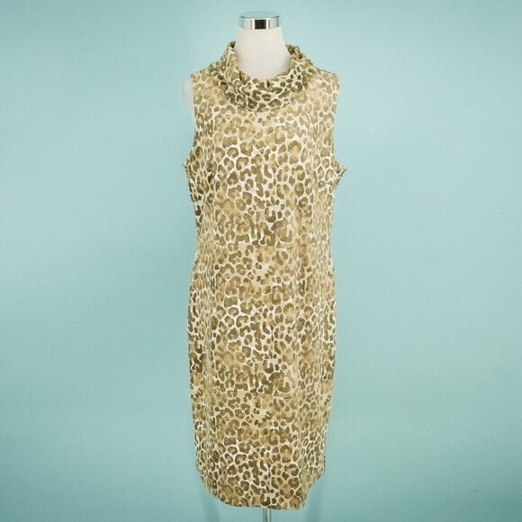 J. McLaughlin Size XL Diaz Leopard Animal Cowl Neck Sleeveless Knit Dress - Picture 1 of 7